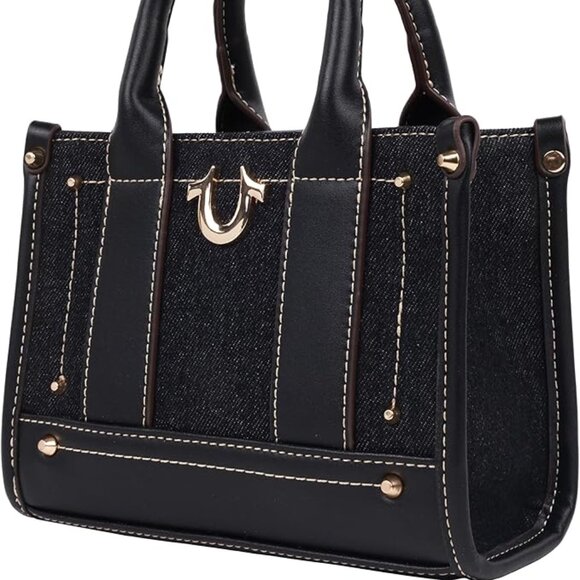 True Religion Handbags - True Religion Structured Black Denim Logo Crossbody Mini Tote
